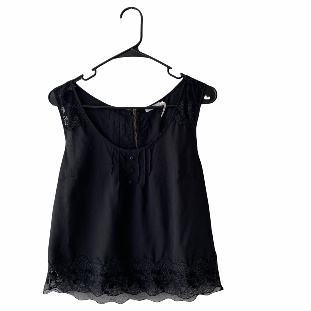 Urban Outfitters Kimchi Blue Black Sheer Camisole with Lace Trim Hem